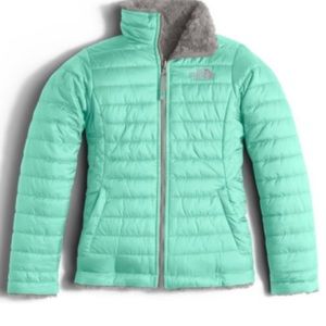 Reversible girls green and gray north face coat
